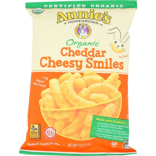 Annie's Homegrown, Organic Cheddar Cheesy Smiles, 4 Oz(Case Of 12)