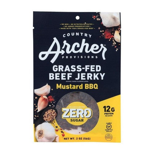 Country Archer, Grass-Fed Zero Sugar Beef Jerky Mustard Bbq, 2 Oz(Case Of 12)