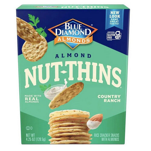 Blue Diamond, Almond Nut-Thins Rice Cracker Snacks with Country Ranch, 4.25 Oz(Case Of 12)