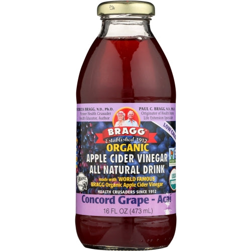 Bragg, Organic Apple Cider Vinegar Refreshers Prebiotic Concord Grape & Hibiscus, 16 Oz(Case Of 12)