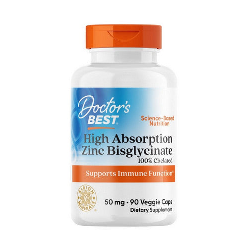 Doctors Best, High Absorption Zinc Bisglycinate 100% Chelated, 50 mg, 90 Veggie Caps