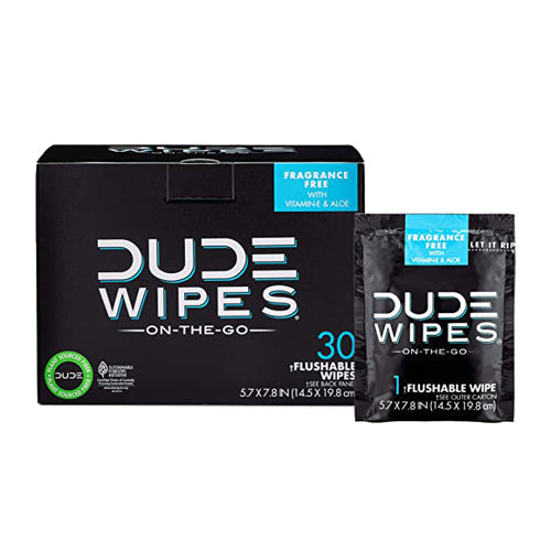 Dude Wipes, Fragrance Free On The Go Flushable Personal Wipes, 30 Count
