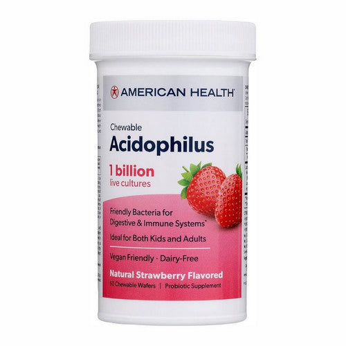 American Health, Daily Chewable Tablet Acidophilus Live Cultures Strawberry, 1 Billion, 60 Count