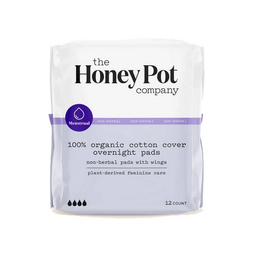 The Honey Pot, Organic Top Sheet Overnight Non Herbal Menstrual Pads, 12 Count