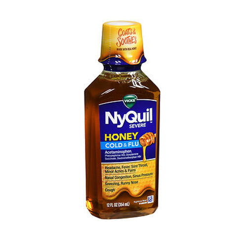 Vicks, Nyquil Severe Cold And Flu Medicine Liquid Honey, 12 Oz