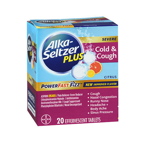 Alka-Seltzer, Plus Severe Cold & Cough Powerfast Fizz Effervescent Tablets Citrus, 20 Tabs