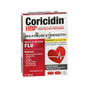 Coricidin Hbp, Maximum Strength Multi-Symptom Flu Tablets, 24 Count