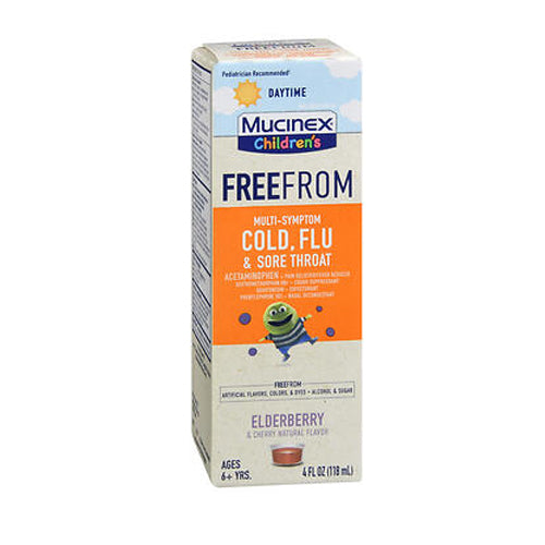 Mucinex, Children'S Free From Multi-Symptom Cold Flu & Sore Throat Liquid Daytime Elderberry & Cherry, 4 Oz