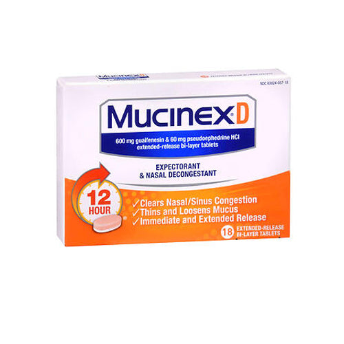 Mucinex, Vitamin D 12 Hour Expectorant & Nasal Decongestant, 18 Tablets