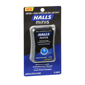 Halls, Minis Cough Suppressant Oral Anesthetic Menthol Drops Mentho Lyptus, 24 Drops