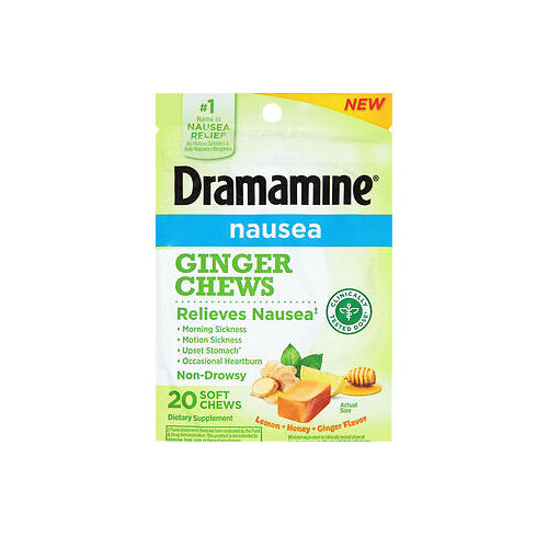 Dramamine, Nausea Non-Drowsy Ginger Soft Chews, 20 Chews