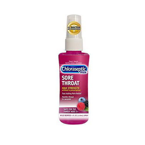 Chloraseptic, Phenol Oral Pain Reliever Sore Throat Spray Wild Berries Max, 4 Oz