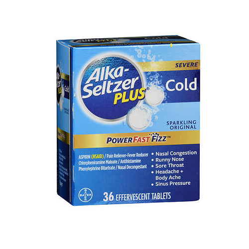 Alka-Seltzer, Severe Cold Powerfast Fizz Effervescent Sparkling Original, 36 Tabs