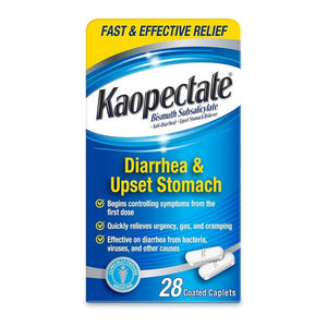 Kaopectate, Bismuth Subsalicylate Diarrhea & Upset Stomach Reliever Coated Caplets, 28 Count