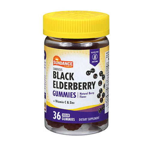 Sundance, Sambucus Black Elderberry Vegan Gummies Natural Berry, 36 Count