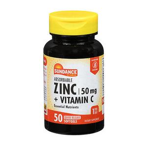 Sundance, Vitamins Absorbable Zinc + Vitamin C Quick Release, 50 Mg, 50 Softgels