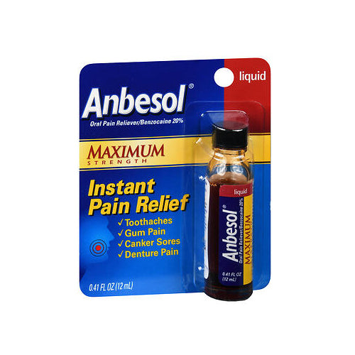 Anbesol, Benzocaine 20% Instant Oral Pain Relief Liquid Maximum Strength, 0.41 Oz