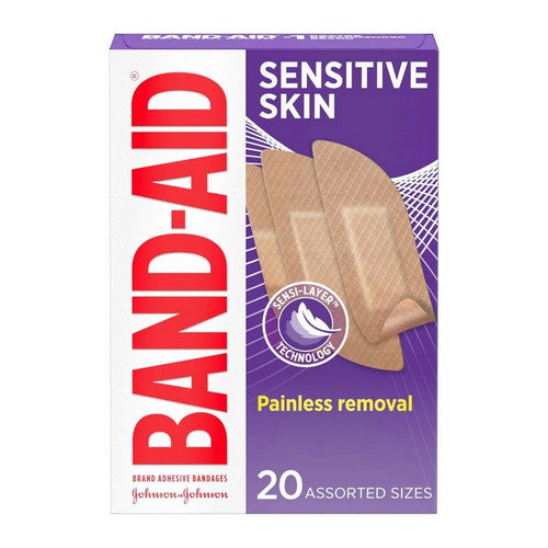 Band-Aid, Sensitive Skin Adhesive Bandages Assorted Sizes, 20 Count