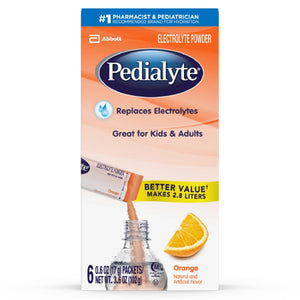 Pedialyte, Orange Pediatric Oral Electrolyte Solution 17 Gram Individual Packet, Pack Of 6
