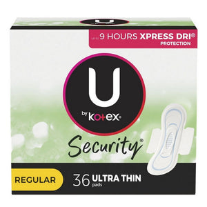 Kimberly Clark, Feminine Pad U by Kotex Security Ultra Thin with Wings Regular Absorbency, Pack Of 36