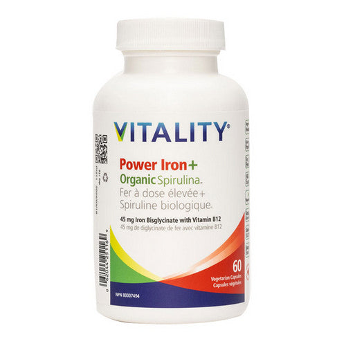 Vitality, Power Iron Plus Spirulina, 45 Mg, 60 Veg Caps