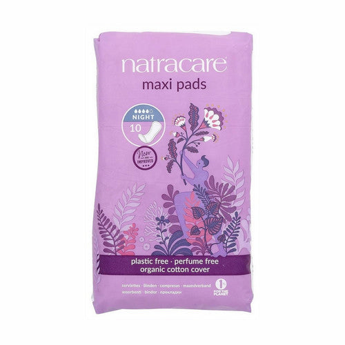 Natracare, Organic Cotton Maxi Pads Night Time, 10 Count