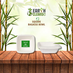 Earth Cleanse, Bagasse 4-Inch Square Bowls, Pack of 50 (5.4 Oz)