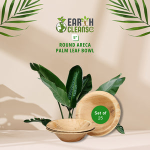 Earth Cleanse, Areca Palm Leaf Round Bowls 5-Inch, Pack of 25
