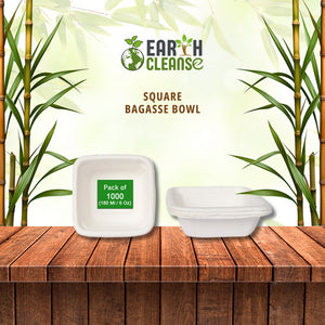 Earth Cleanse, Square Bagasse Bowls Premium, 1000 Pack (180 Ml / 6 Oz)