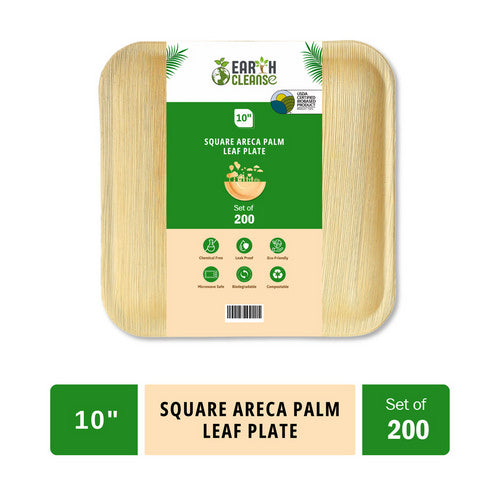 Earth Cleanse, Areca Palm Leaf Square Plates 10-Inch, Pack of 200