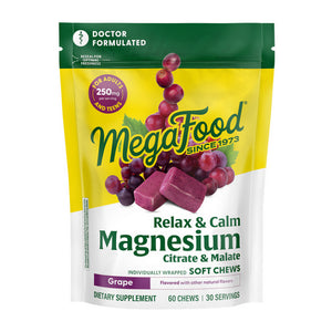 MegaFood, Relax + Calm + Magnesium Soft Chews Grape Flavor, 60 Chews