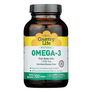 Country Life, Omega 3 Fish Body Oils, 1000 MG, 100 Sftgls