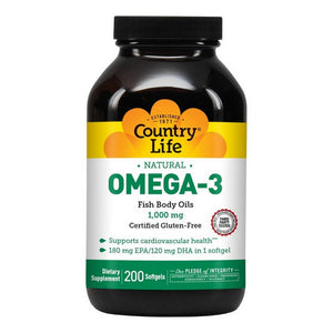 Country Life, Omega 3 Fish Body Oils, 1000 MG, 200 Sftgls