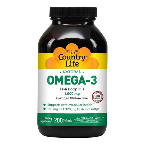 Country Life, Omega 3 Fish Body Oils, 1000 MG, 200 Sftgls