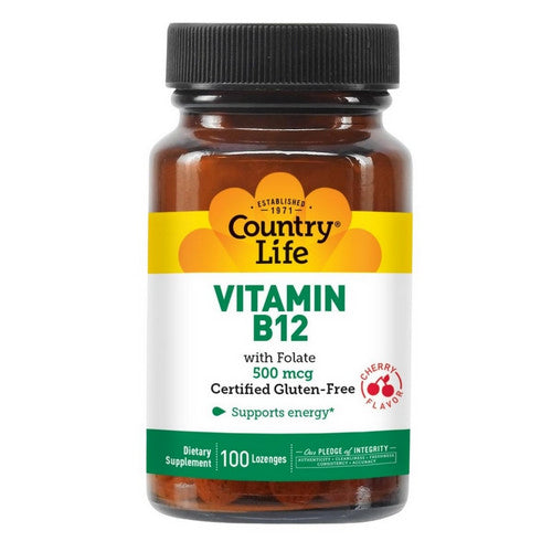 Country Life, Vitamin B12 With Folate Cherry, 500 MCG, 100 Lozenges