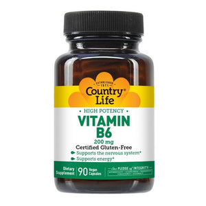 Country Life, High Potency Vitamin B-6, 200 Mg, 90 Veg Caps