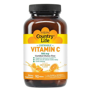 Country Life, Vitamin C Chewable, 500 MG, Juicy Orange, 90 Wafers