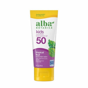 Alba Botanica, Kids Sunscreen Lotion SPF 50 Tropical Fruit, 3 Oz