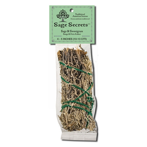 Sage Spirit, Smudge Wand Sage And Sweetgrass 4 -5 Inches Small Incense, Sage/sweetgrass
