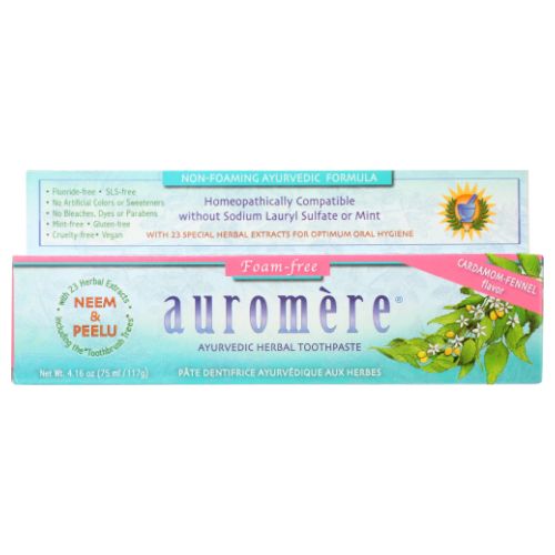 Auromere, Ayurvedic Herbal Toothpaste Non Foaming Cardamom-Fennel, 4.16 Oz
