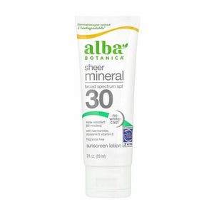 Alba Botanica, Sheer Mineral Sunscreen Lotion Spf 30 Fragrance Free, 3 Oz (Fragrance Free SPF 30)