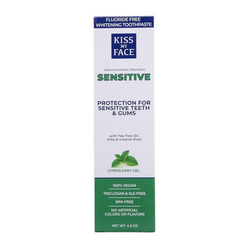Kiss My Face, Sensitive Toothpaste Fluoride Free Whitening Gel Citrus Mint, 4.5 Oz