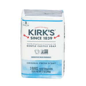 Kirk's Natural Products, Premium Coconut Oil Castile Bar Soap Original Fresh, 12 Oz