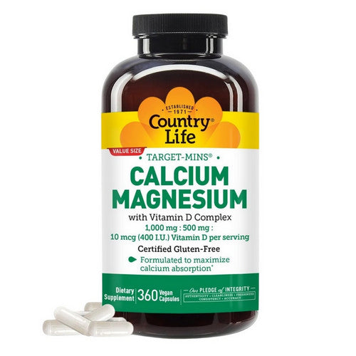 Country Life, Target Mins Calcium Magnesium With Vitamin D Complex, 360 Veg Caps