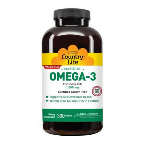 Country Life, Omega 3, Fish Body Oil, 1000 Mg, 300 Softgels