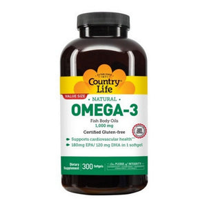 Country Life, Omega 3, Fish Body Oil, 1000 Mg, 300 Softgels
