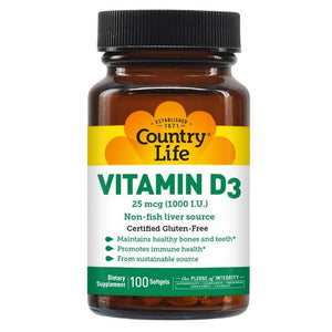 Country Life, Vitamin D3, 1000 IU, 100 Softgels