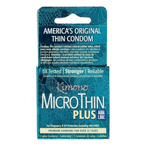 Kimono, Microthin Plus Ultra Lubricated Latex With Aqua Lube Condoms, 3 Count