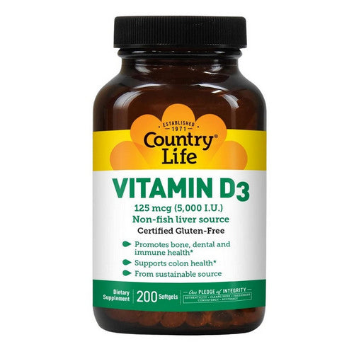 Country Life, Vitamin D3, 125 Mcg, 200 Softgels