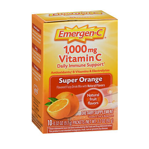 Emergen-C, Daily Immune Support Vitamin C Fizzy Drink Mix Super Orange, 1000 mg, Pack Of 10